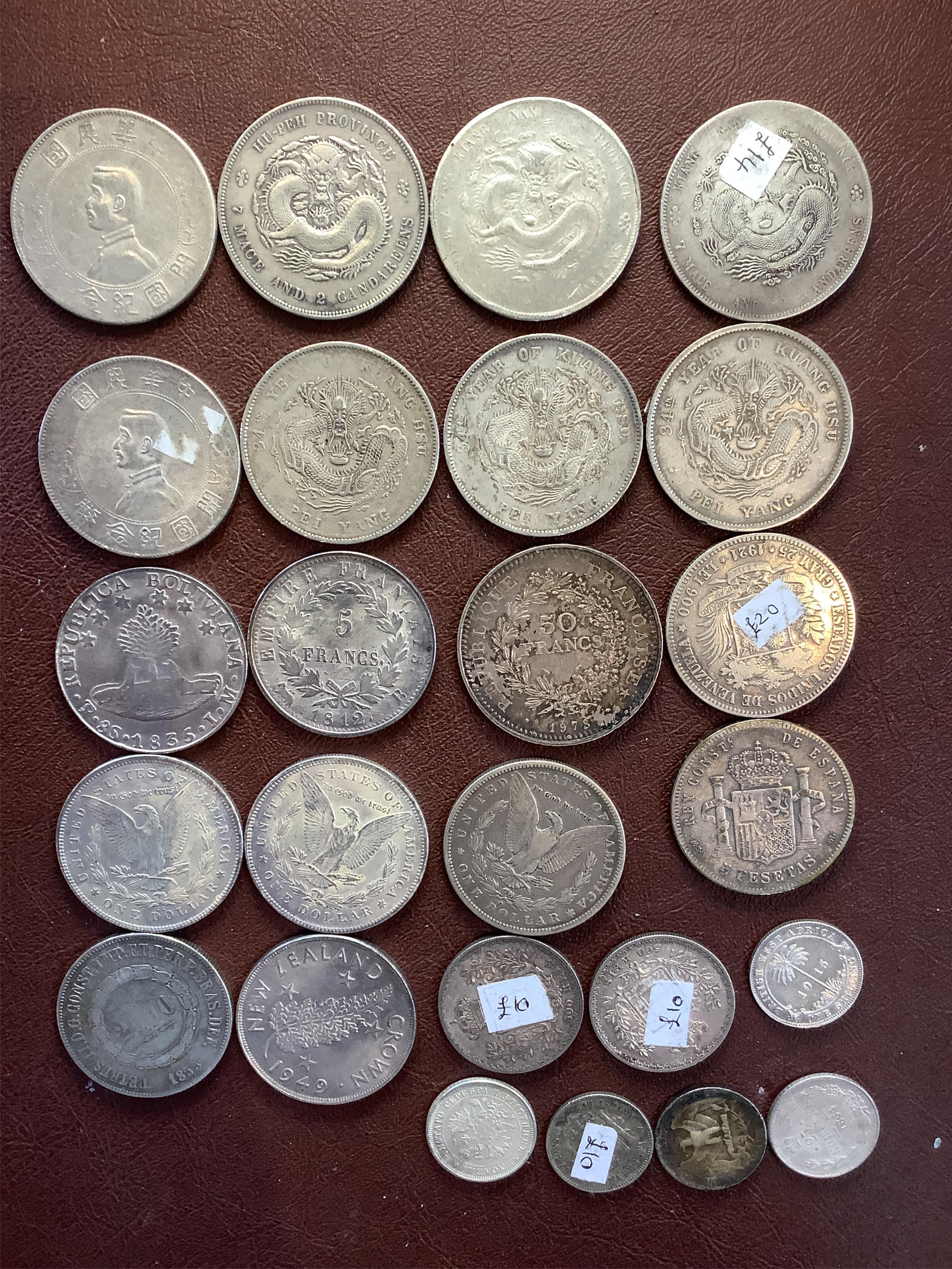 A collection of Chinese, France, Italy silver and coins and other world silver coins, late 19th/20th century